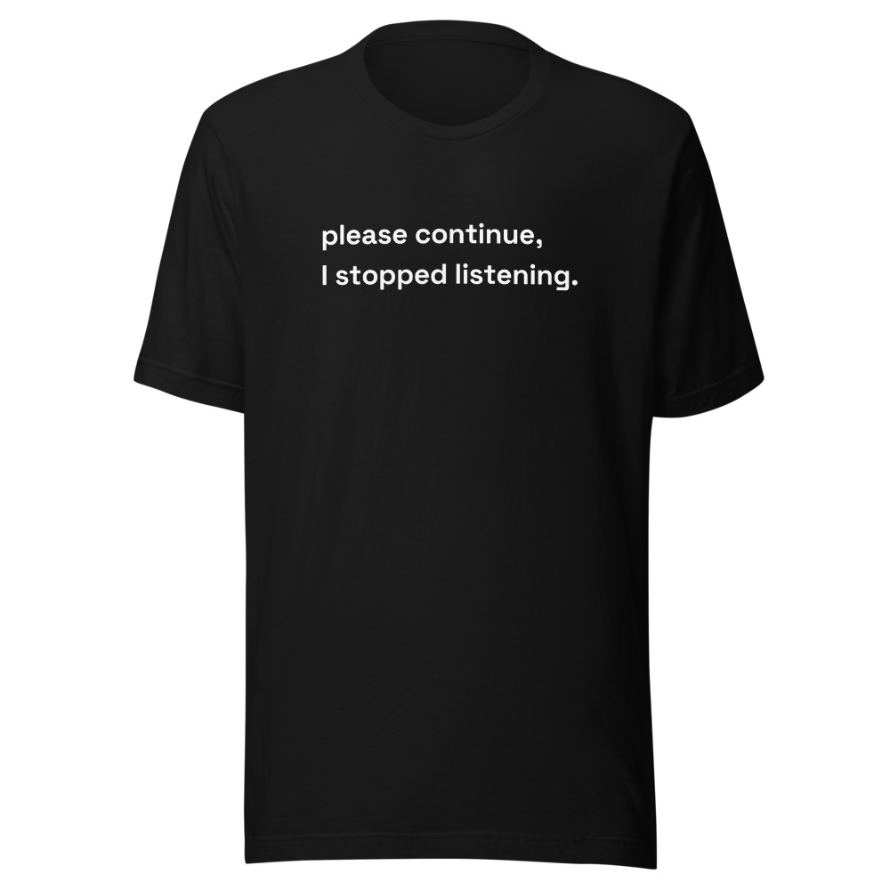 please continue, I stopped listening. on a black shirt