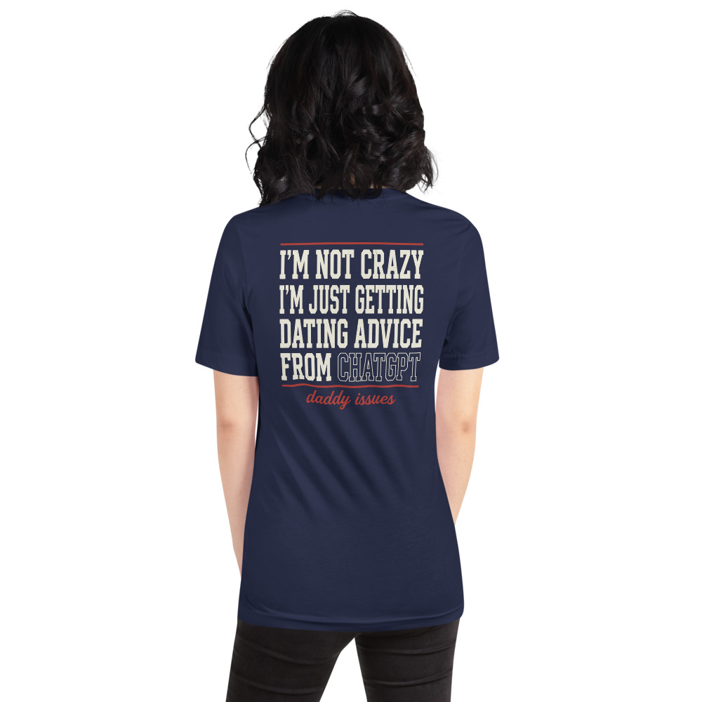 Dating Advice From ChatGPT — Varsity on a navy shirt