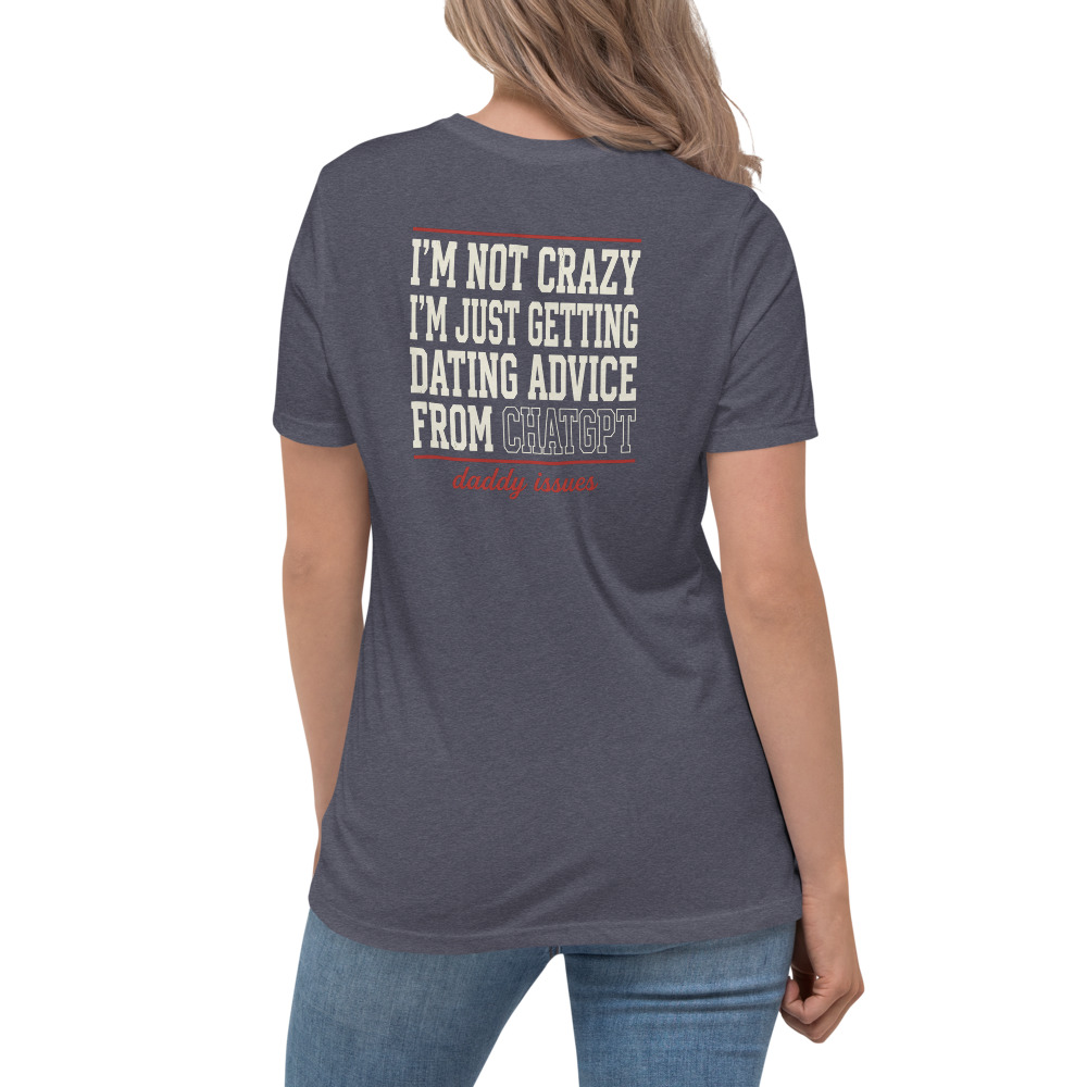 Dating Advice From ChatGPT — Varsity on a hthr navy shirt