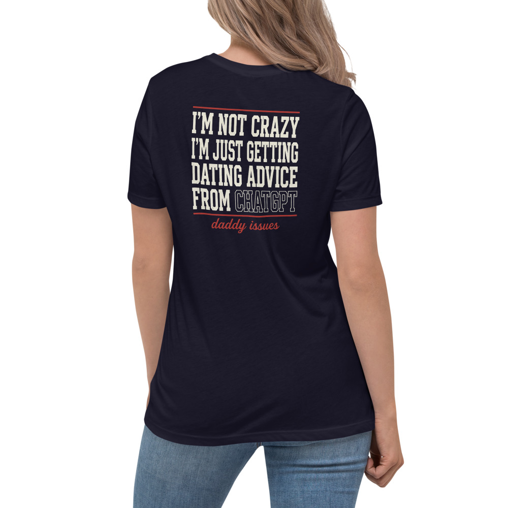 Dating Advice From ChatGPT — Varsity on a navy shirt