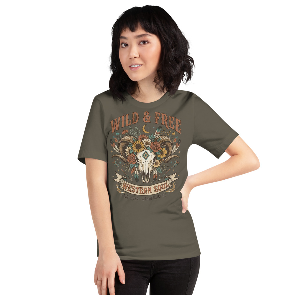 Wild & Free — Western Soul on a army shirt