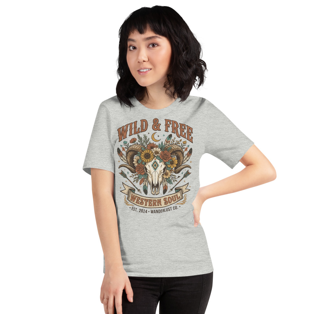 Wild & Free — Western Soul on a ath. heather shirt