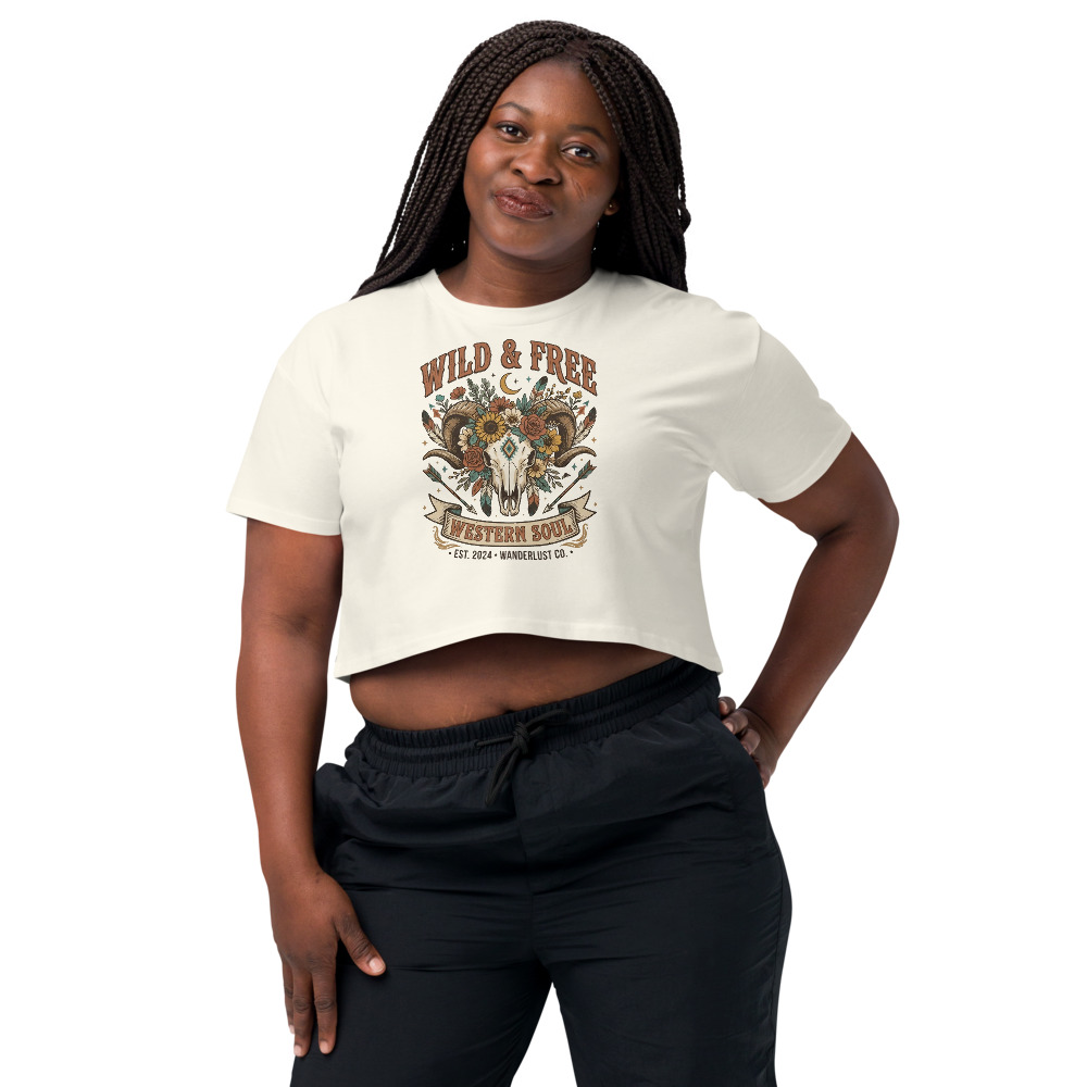 Wild & Free — Western Soul on a natural shirt