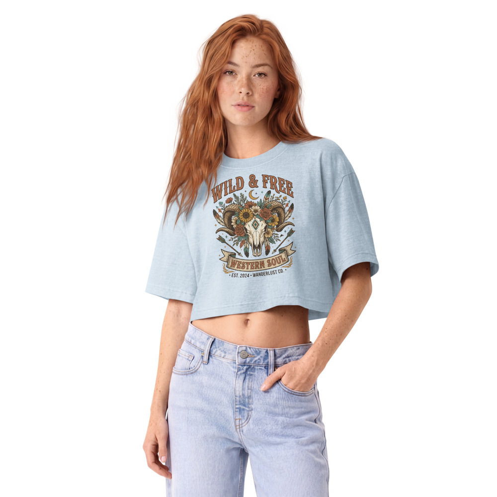 Wild & Free — Western Soul on a lt wash denim shirt