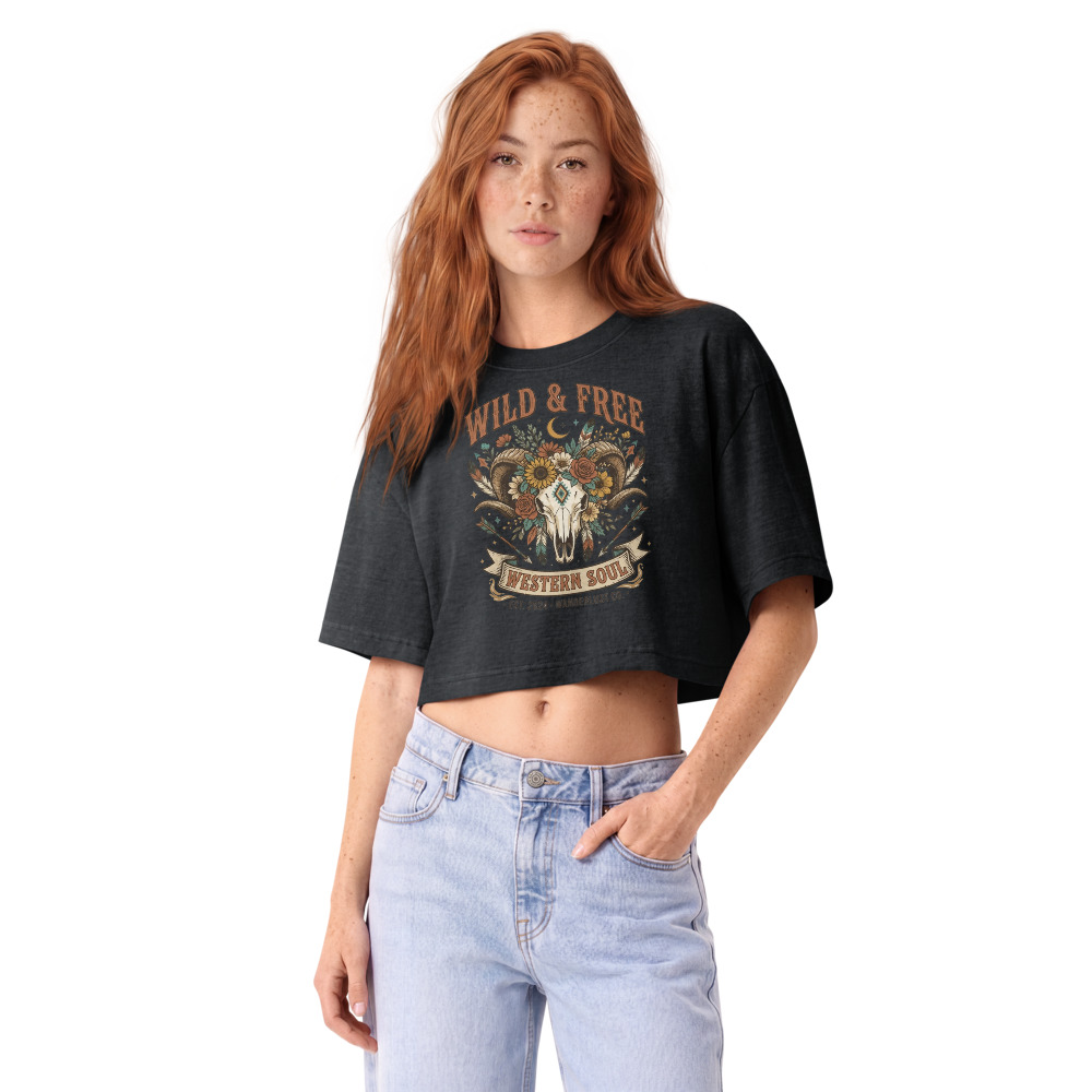 Wild & Free — Western Soul on a washed black shirt