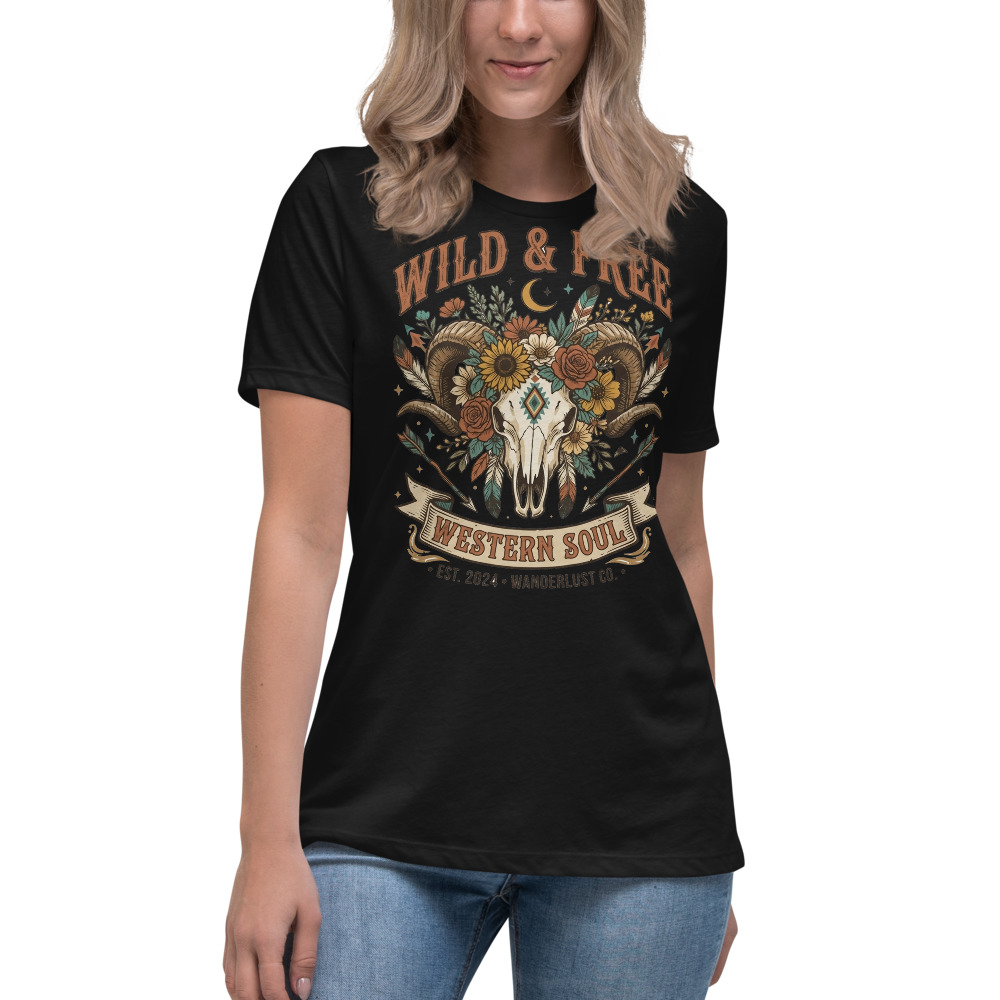 Wild & Free — Western Soul on a black shirt