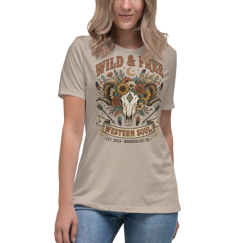 Wild & Free — Western Soul on a hthr stone shirt