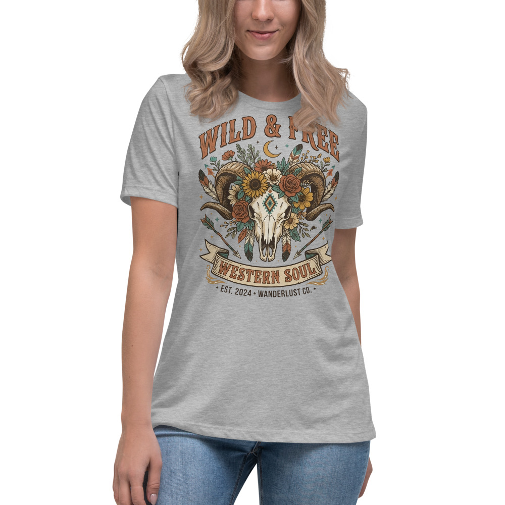 Wild & Free — Western Soul on a ath. heather shirt