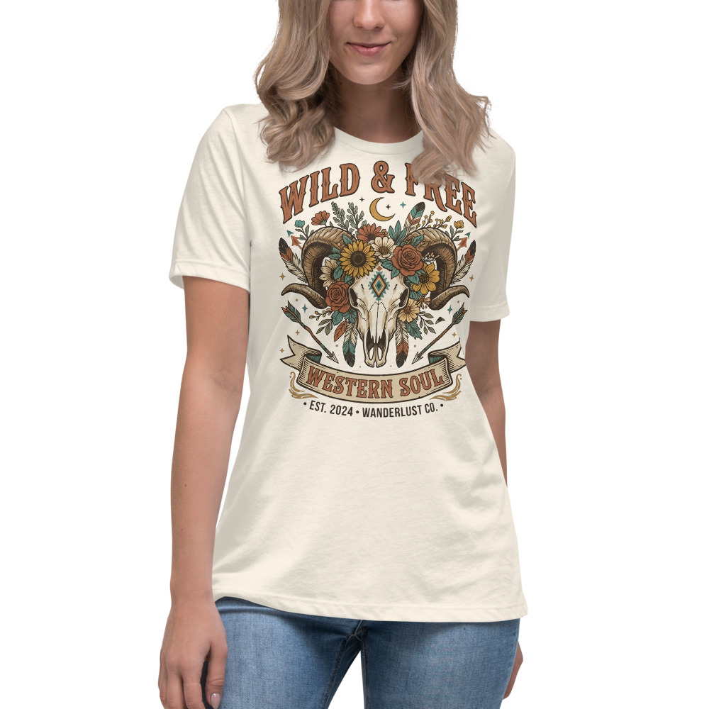 Wild & Free — Western Soul on a natural shirt