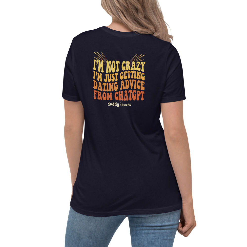 Dating Advice From ChatGPT — Groovy on a navy shirt
