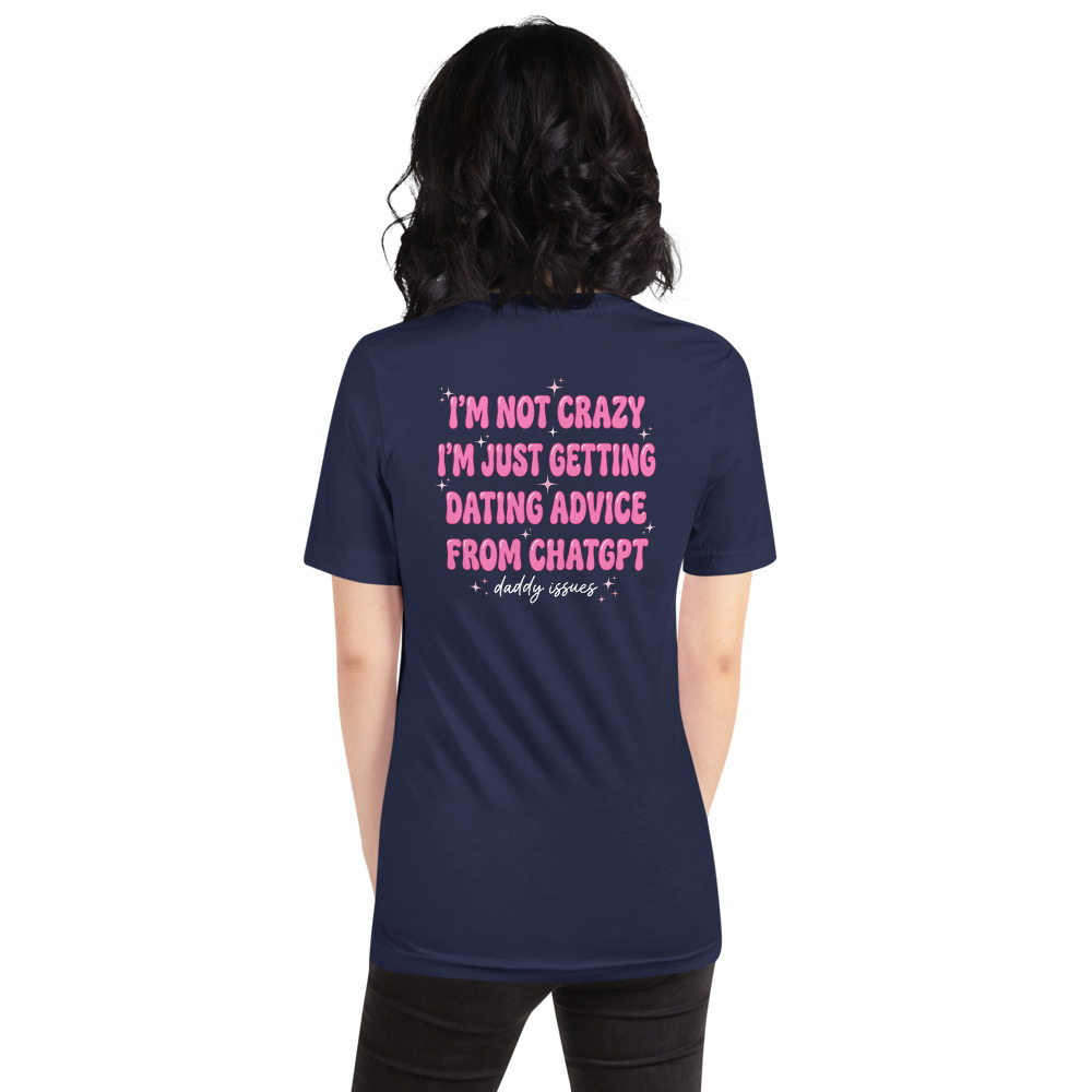 Dating Advice From ChatGPT — Y2K on a navy shirt