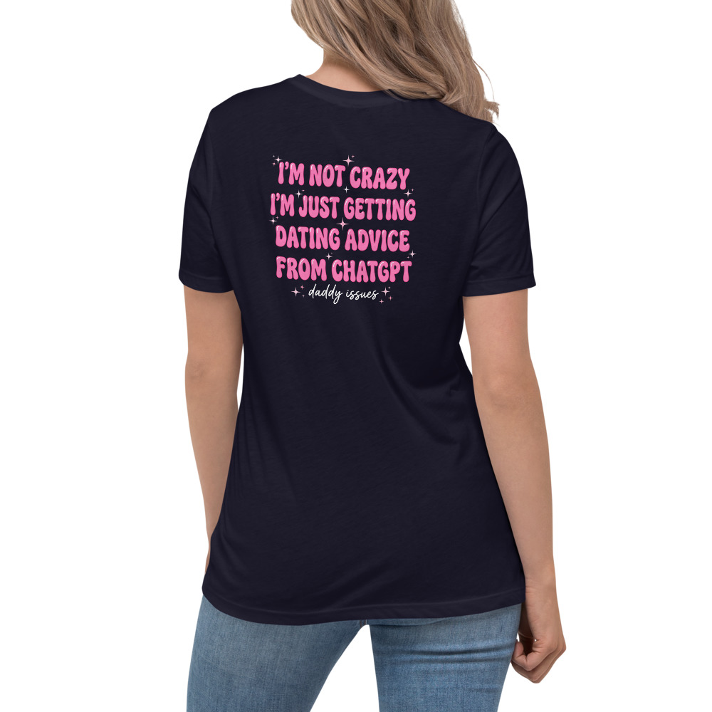 Dating Advice From ChatGPT — Y2K on a navy shirt